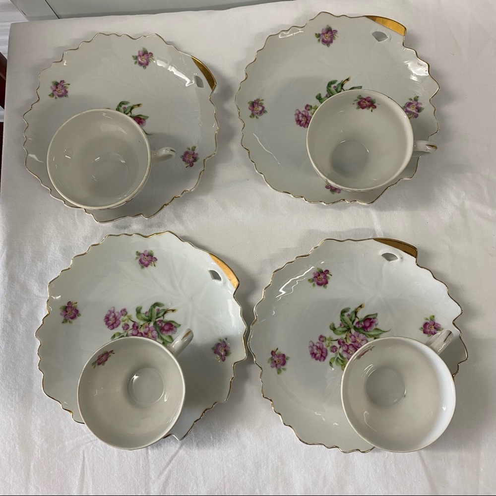 8 Piece Vintage Japan Moss Rose China Snack Plate Cup Tea Set